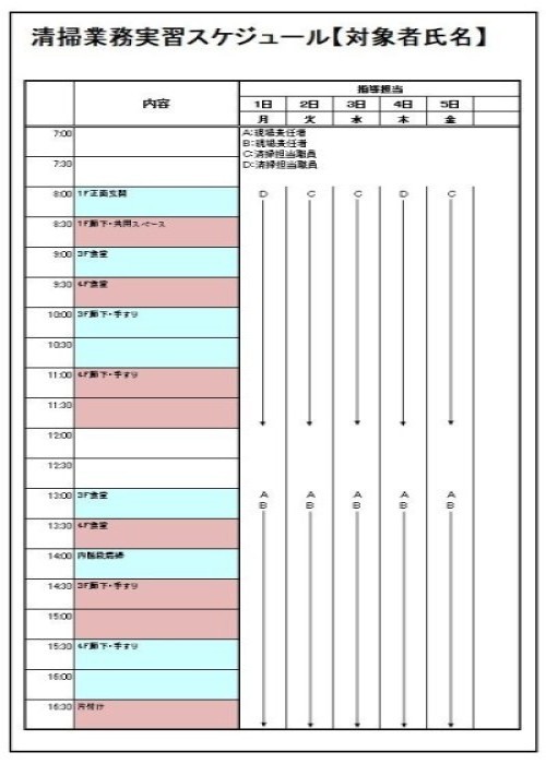 対象者・ジョブコーチ用スケジュールの例の画像