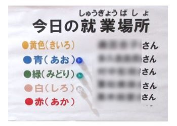 掲示ボードの拡大図1：個人別に色で表示の画像