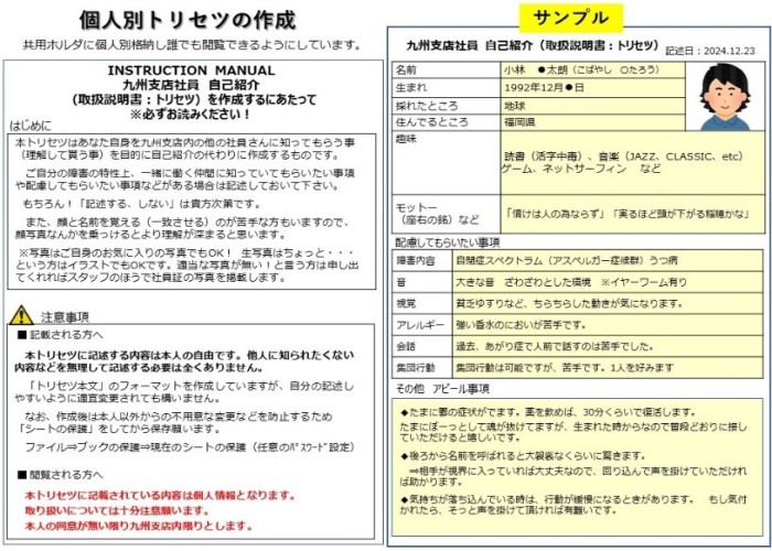 個人別トリセツの説明文の画像