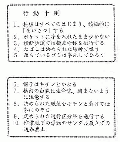 ＜行動十則の作成と徹底＞　（表4行動十則）