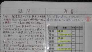 質問回答交換連絡帳の内容