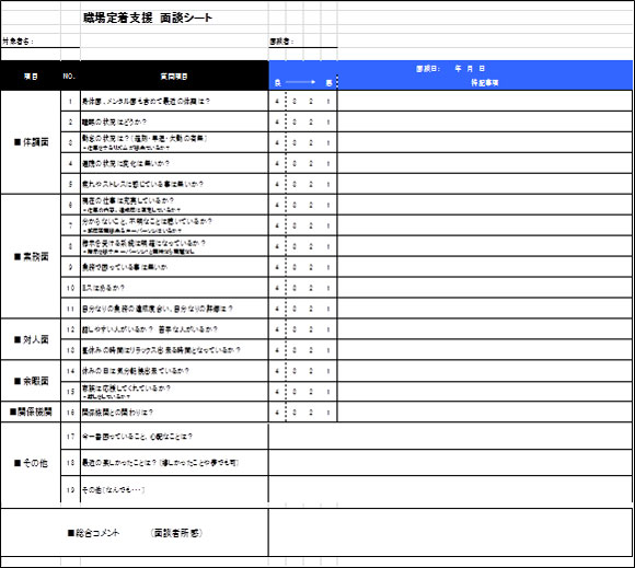 職場定着支援  面談シート